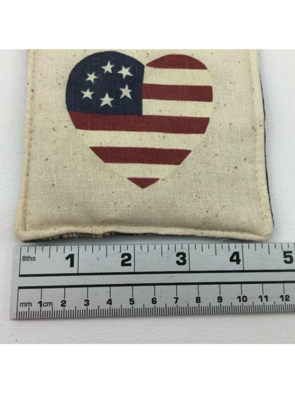 Americana Home Decor Mini Pillow White Heart USA Flag Stars Stripes Red Blue